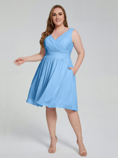 Callie V Neck Midi Mother Of The Bride Dresses With Pockets