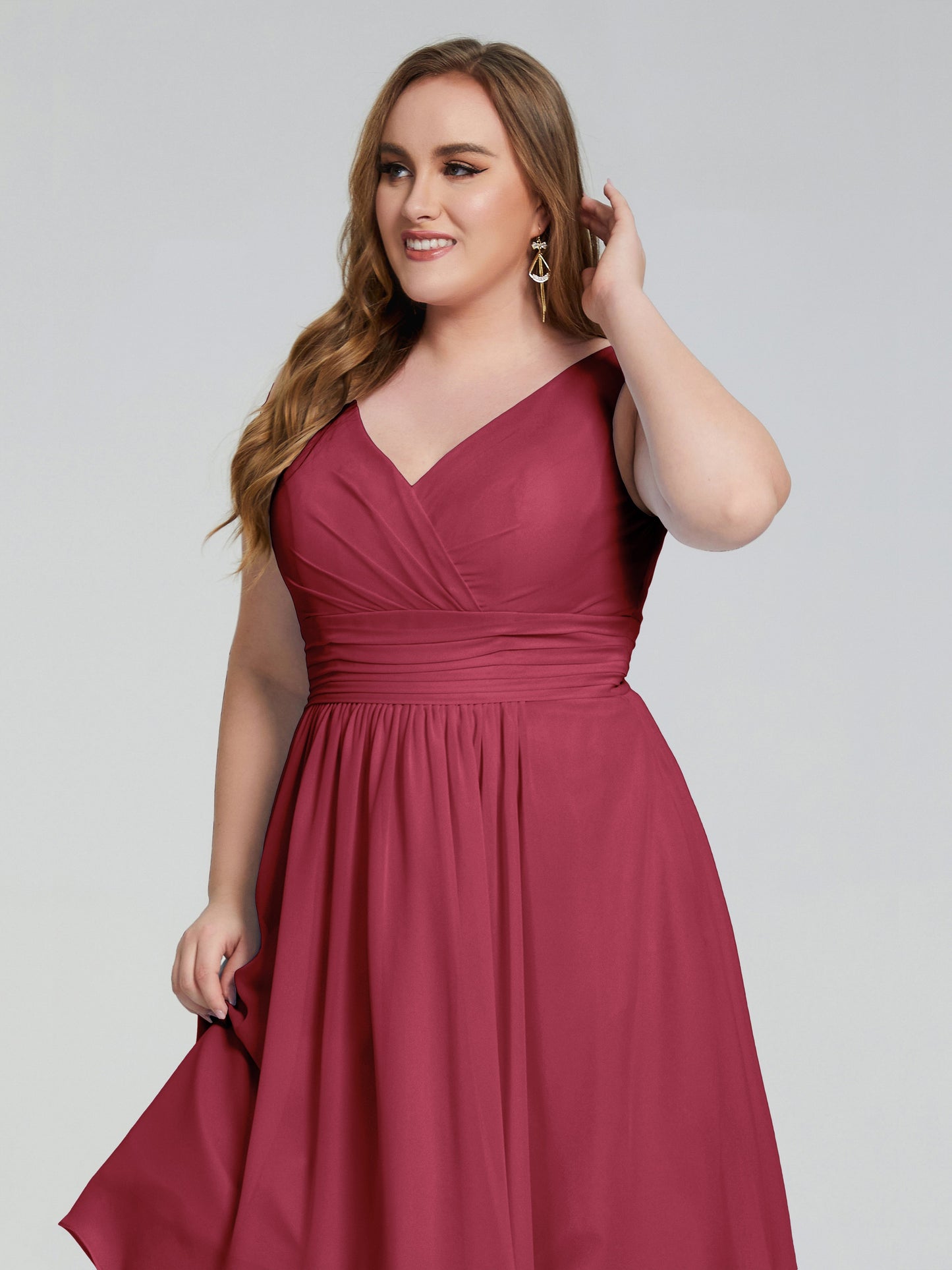 Callie V Neck Midi Mother Of The Bride Dresses With Pockets