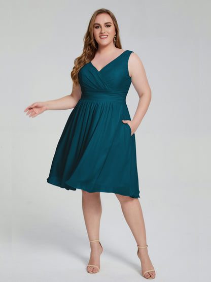 Callie V Neck Midi Mother Of The Bride Dresses With Pockets