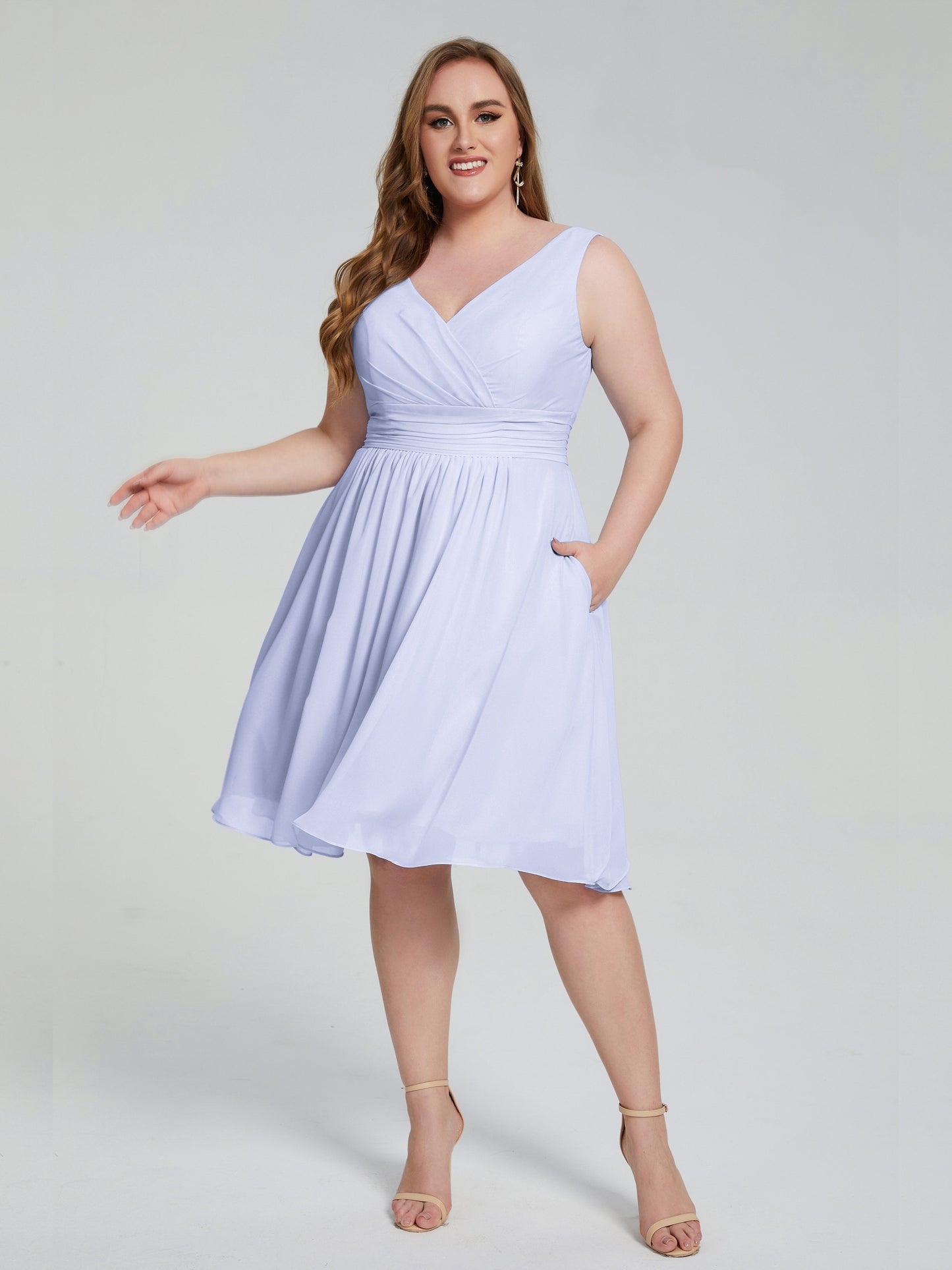 Callie V Neck Midi Mother Of The Bride Dresses With Pockets