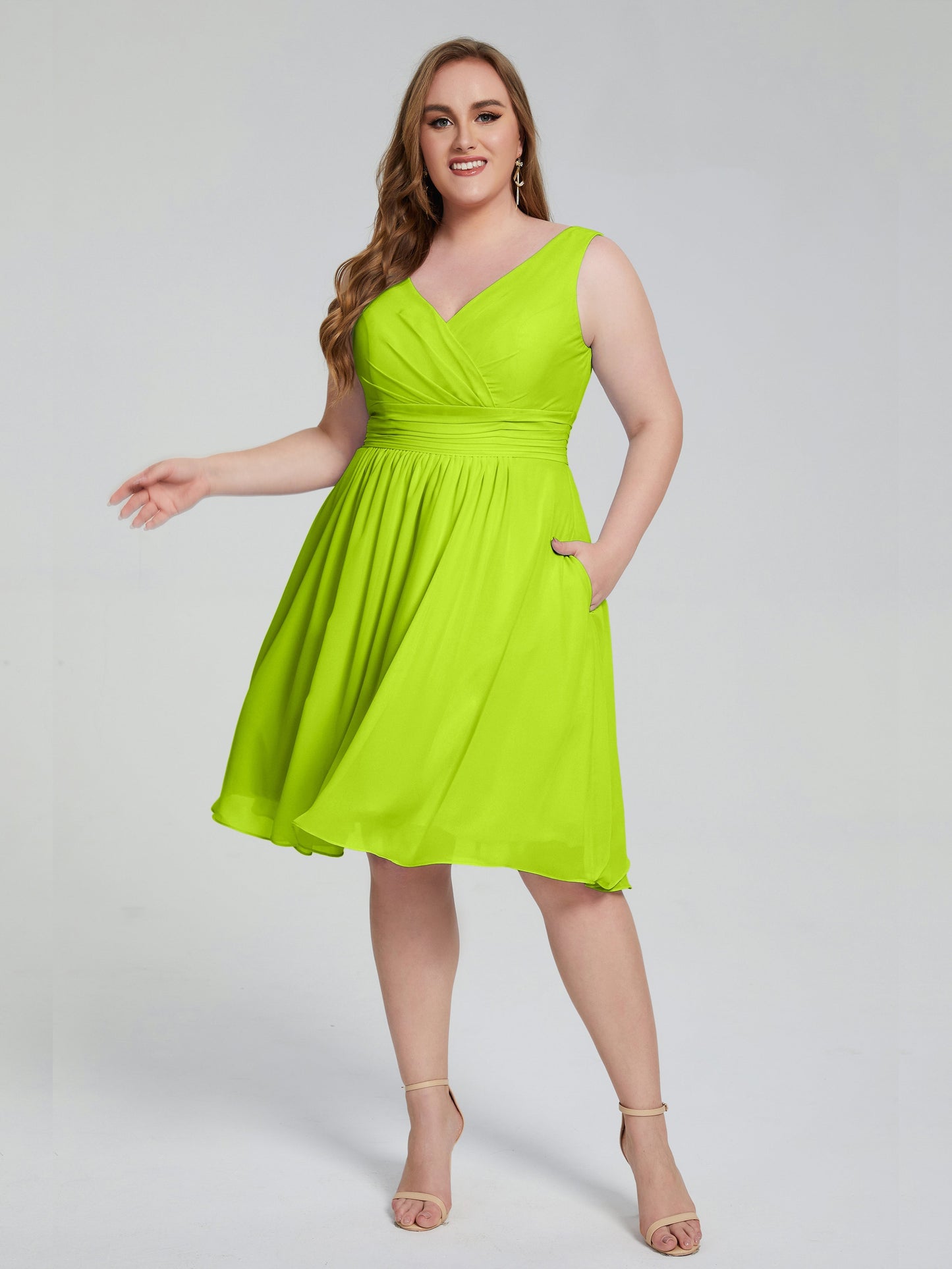 Callie V Neck Midi Mother Of The Bride Dresses With Pockets