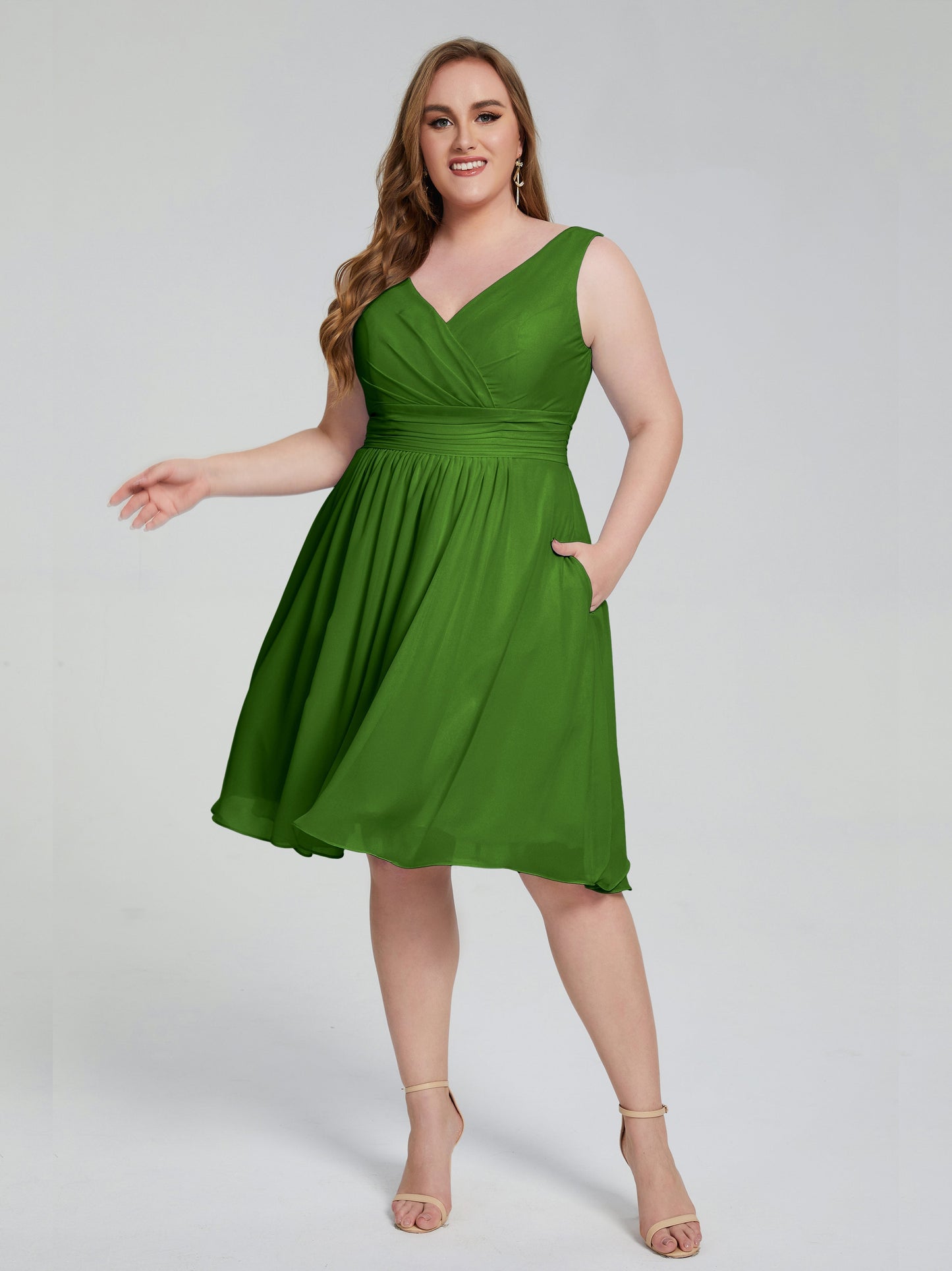 Callie V Neck Midi Mother Of The Bride Dresses With Pockets