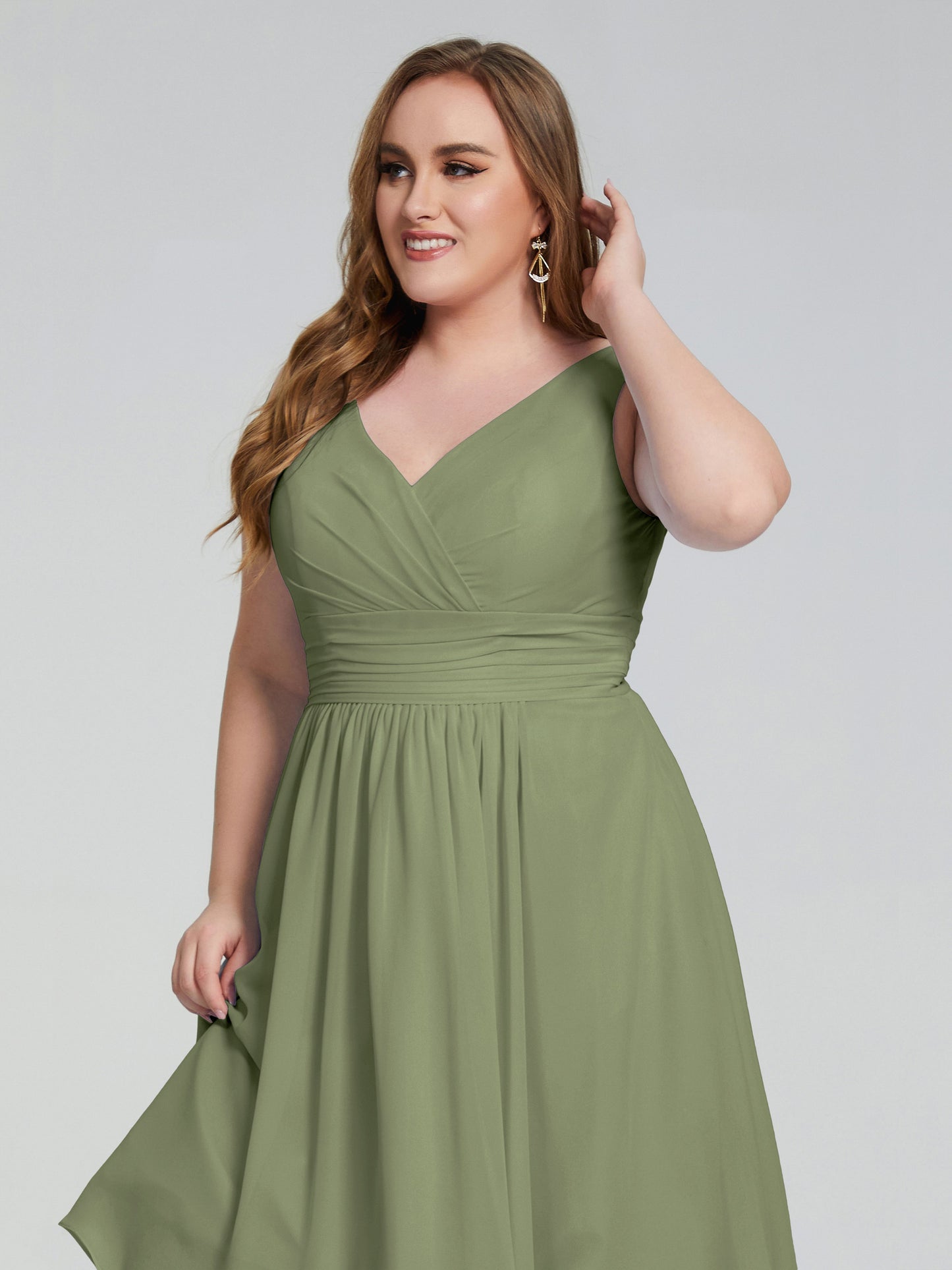 Callie V Neck Midi Mother Of The Bride Dresses With Pockets