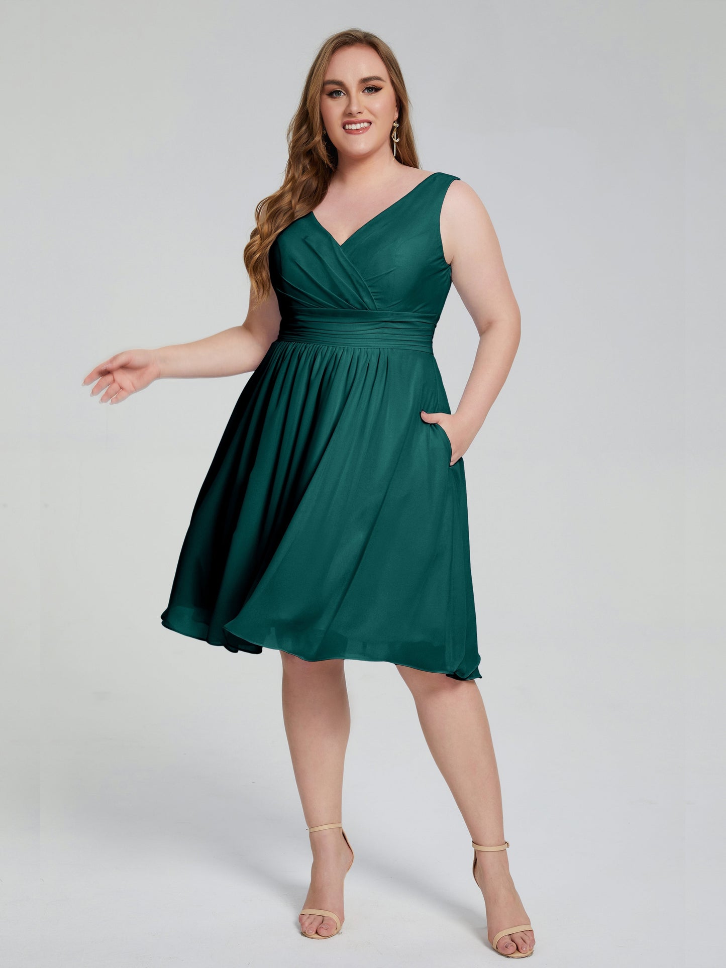 Callie V Neck Midi Mother Of The Bride Dresses With Pockets