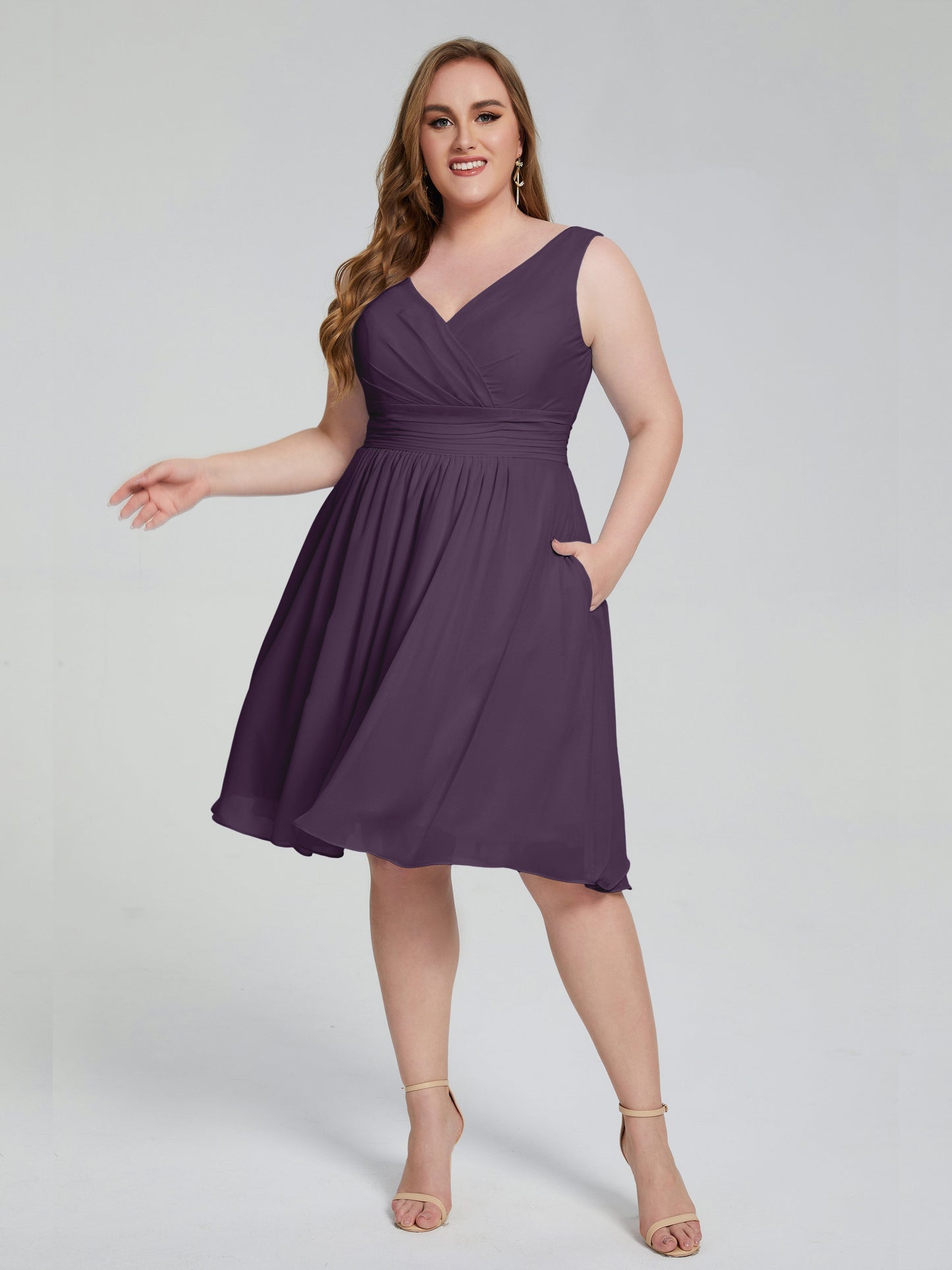 Callie V Neck Midi Mother Of The Bride Dresses With Pockets