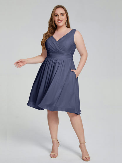 Callie V Neck Midi Mother Of The Bride Dresses With Pockets