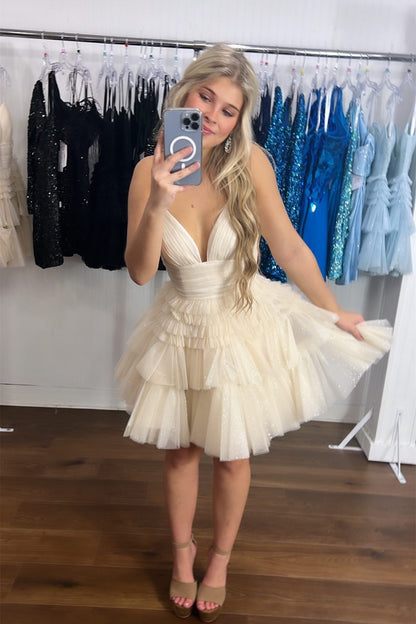 Straps Periwinkle Tiered Ruffle Short A-line Homecoming Dress
