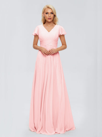 Charlie A-line V Neck Chiffon Bridesmaid Dresses