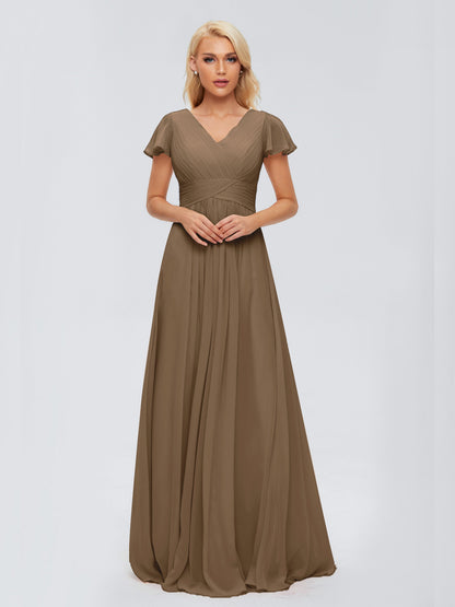 Charlie A-line V Neck Chiffon Bridesmaid Dresses
