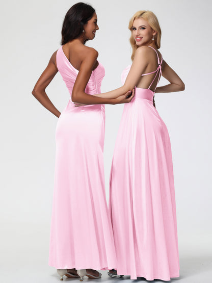 Black Satin Bridesmaid Dresses Charming Spaghetti Straps A Line Stretch Satin Bridesmaid Dress With Slit