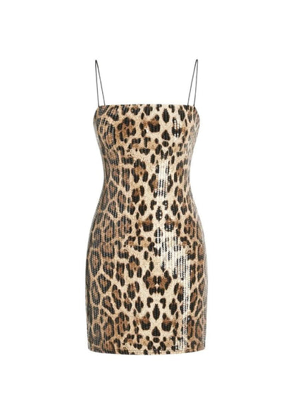 CHEETAH SPARKLE SEQUIN MINI DRESS LEOPARD