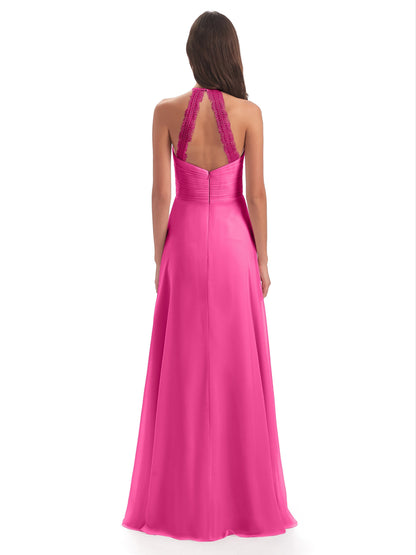 Adilynn Sheath Halter Lace Bridesmaid Dresses