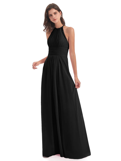 Adilynn Sheath Halter Lace Bridesmaid Dresses