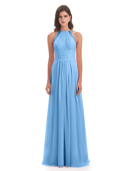 Adilynn Sheath Halter Lace Bridesmaid Dresses