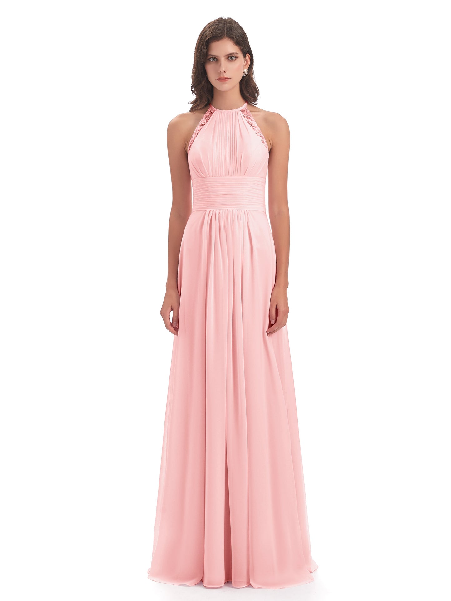Adilynn Sheath Halter Lace Bridesmaid Dresses