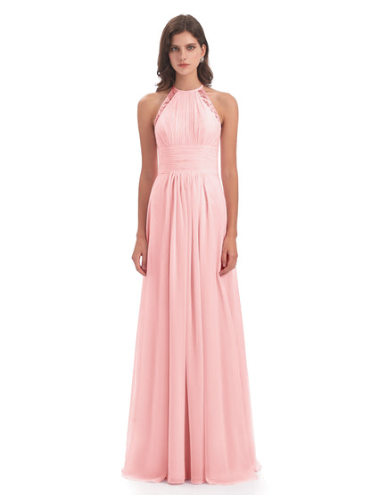 Adilynn Sheath Halter Lace Bridesmaid Dresses