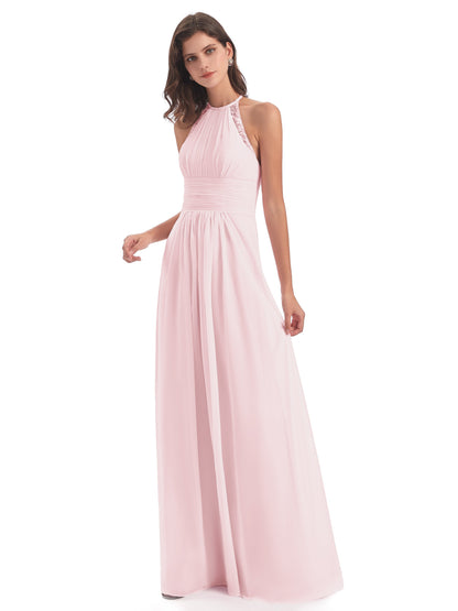 Adilynn Sheath Halter Lace Bridesmaid Dresses
