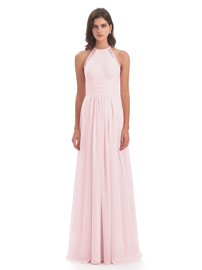 Adilynn Sheath Halter Lace Bridesmaid Dresses