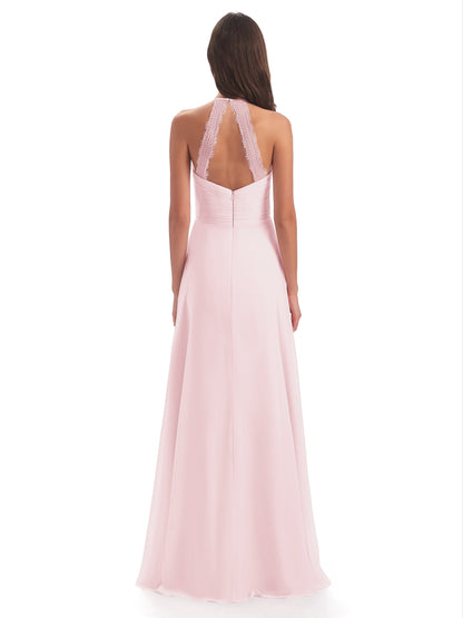 Adilynn Sheath Halter Lace Bridesmaid Dresses