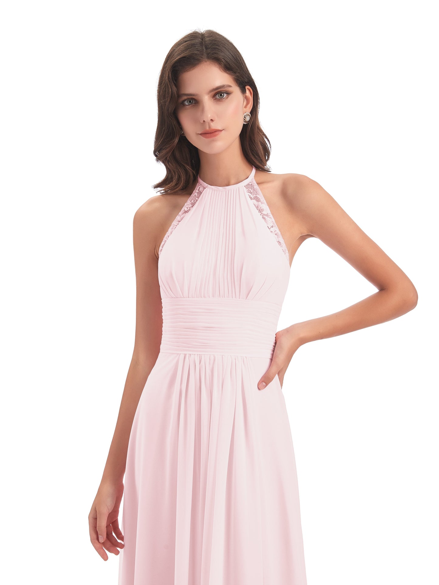 Adilynn Sheath Halter Lace Bridesmaid Dresses