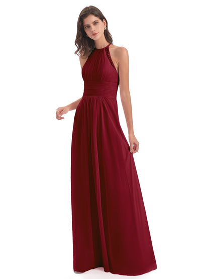 Adilynn Sheath Halter Lace Bridesmaid Dresses