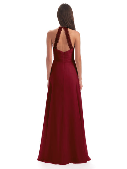 Adilynn Sheath Halter Lace Bridesmaid Dresses