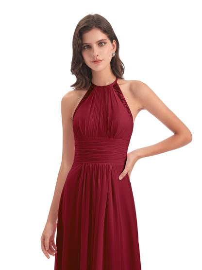 Adilynn Sheath Halter Lace Bridesmaid Dresses
