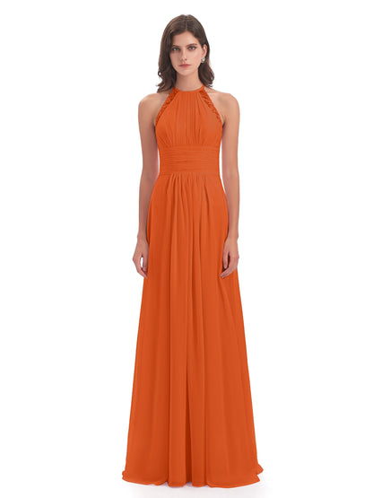Adilynn Sheath Halter Lace Bridesmaid Dresses