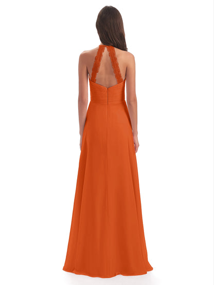 Adilynn Sheath Halter Lace Bridesmaid Dresses