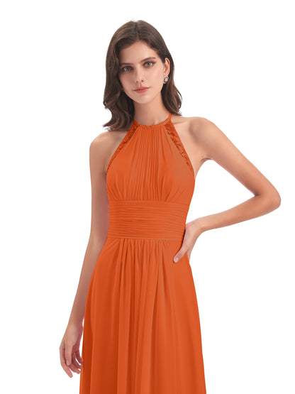 Adilynn Sheath Halter Lace Bridesmaid Dresses