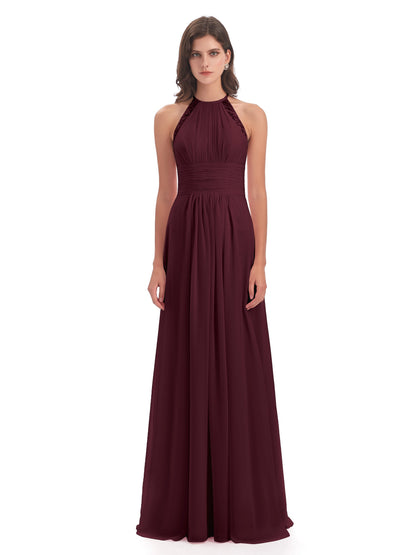 Adilynn Sheath Halter Lace Bridesmaid Dresses