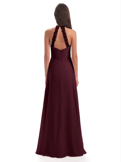 Adilynn Sheath Halter Lace Bridesmaid Dresses