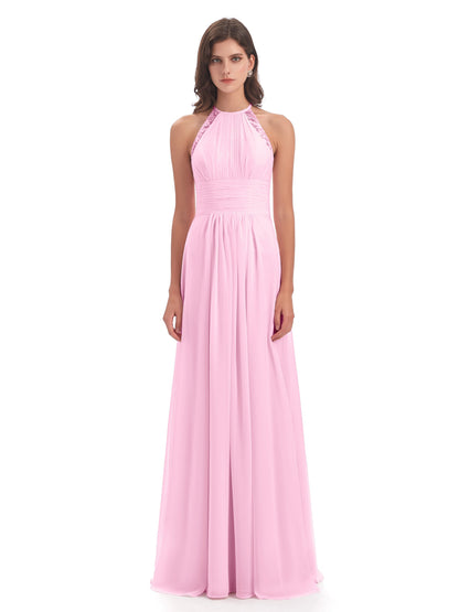 Adilynn Sheath Halter Lace Bridesmaid Dresses