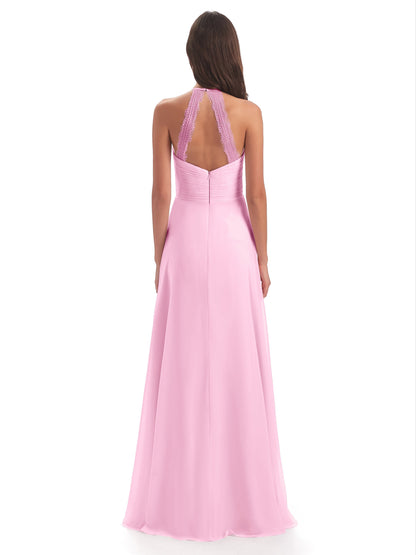Adilynn Sheath Halter Lace Bridesmaid Dresses
