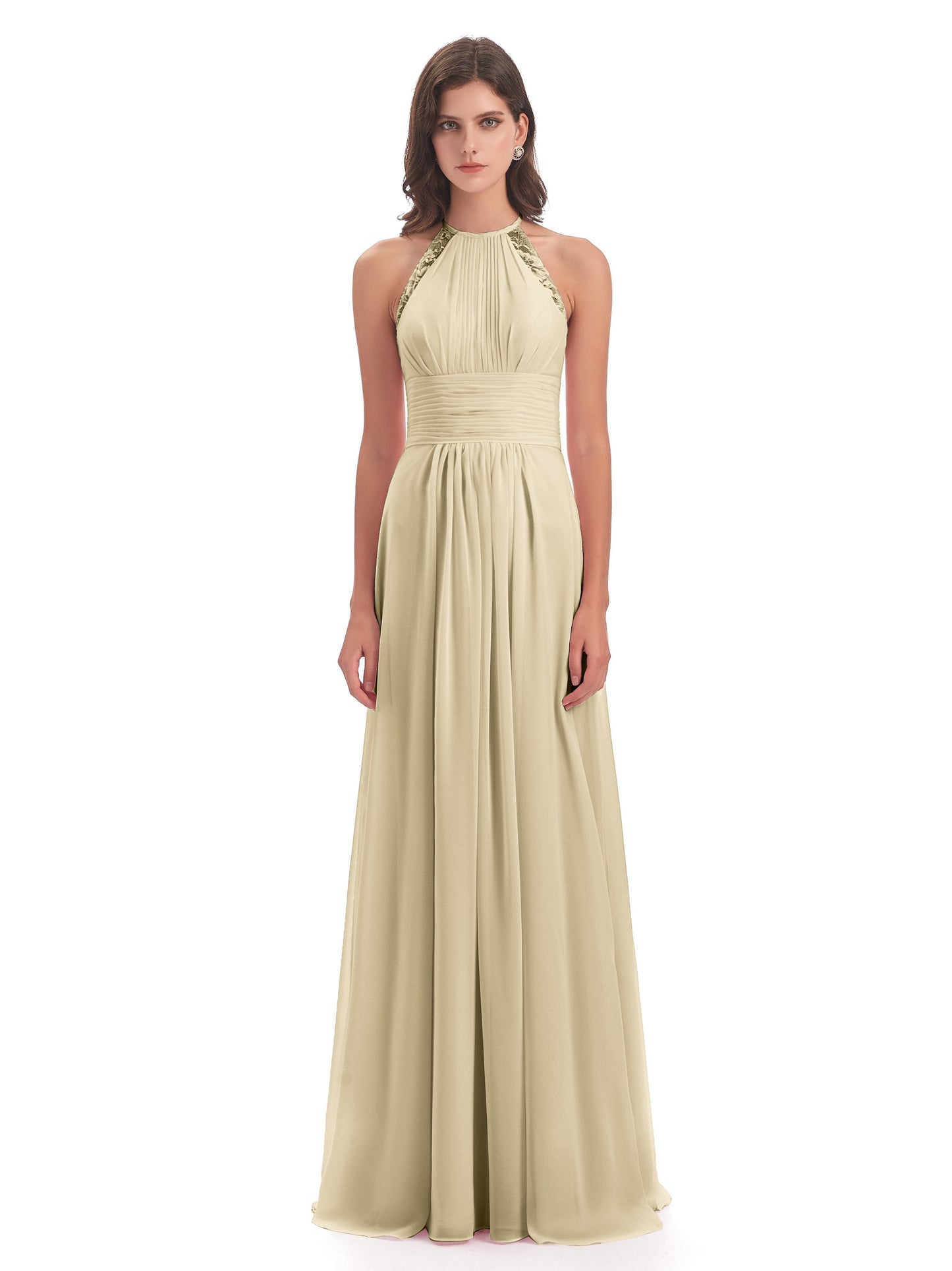 Adilynn Sheath Halter Lace Bridesmaid Dresses