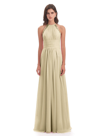Adilynn Sheath Halter Lace Bridesmaid Dresses