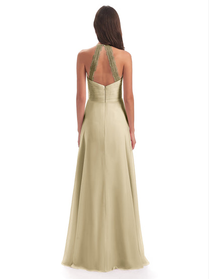 Adilynn Sheath Halter Lace Bridesmaid Dresses