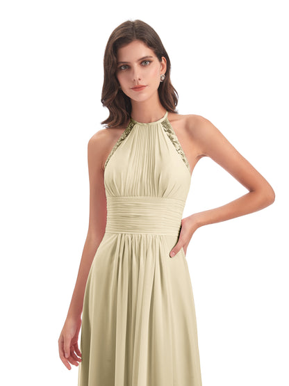 Adilynn Sheath Halter Lace Bridesmaid Dresses