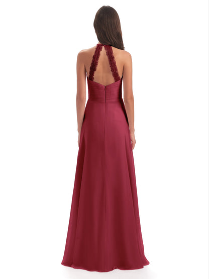Adilynn Sheath Halter Lace Bridesmaid Dresses