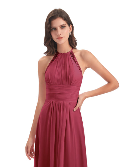 Adilynn Sheath Halter Lace Bridesmaid Dresses