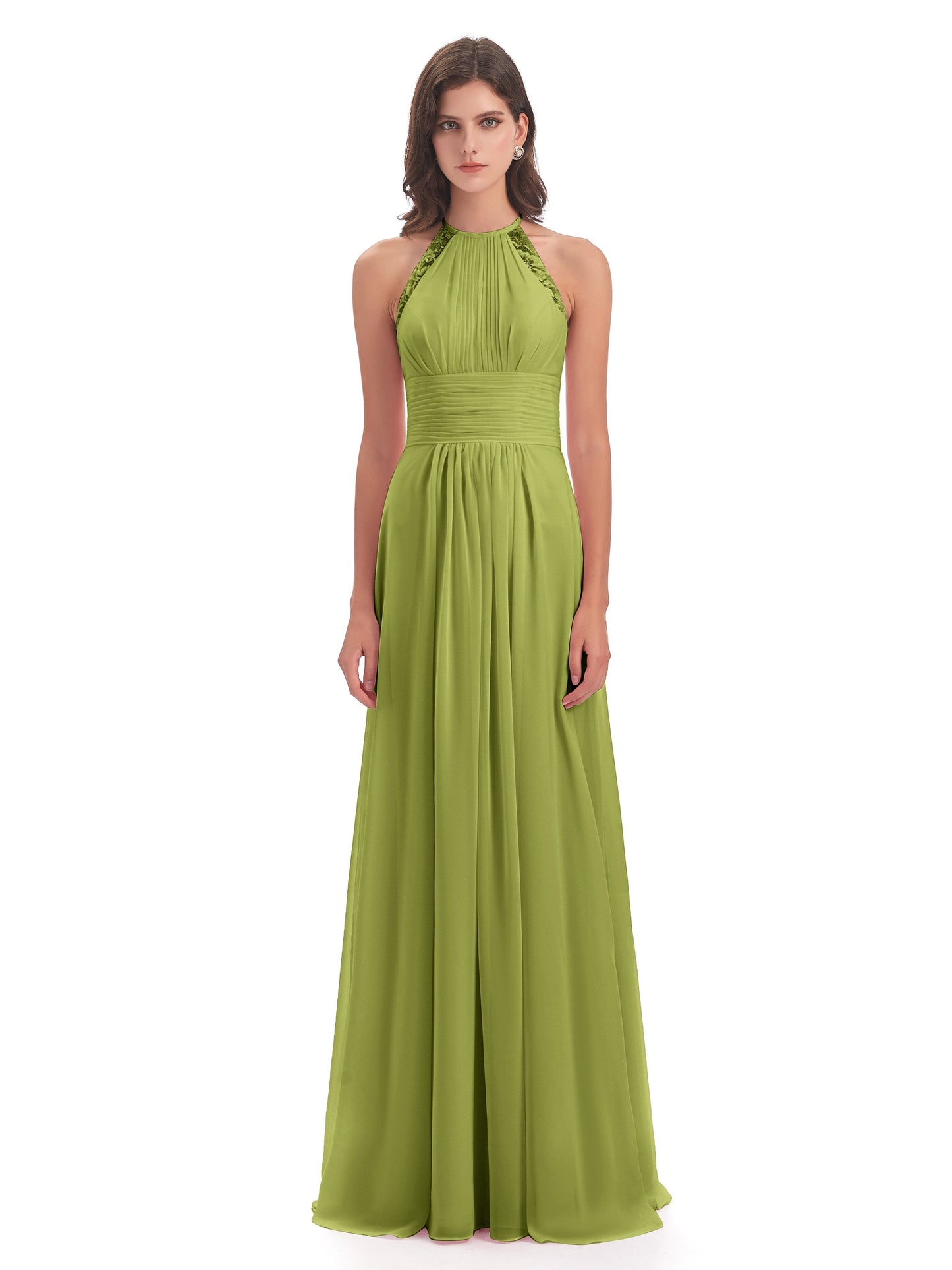 Adilynn Sheath Halter Lace Bridesmaid Dresses