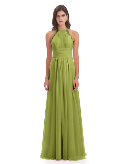 Adilynn Sheath Halter Lace Bridesmaid Dresses