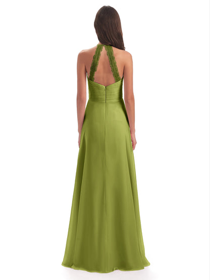 Adilynn Sheath Halter Lace Bridesmaid Dresses
