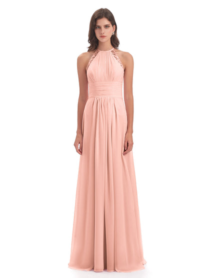 Adilynn Sheath Halter Lace Bridesmaid Dresses