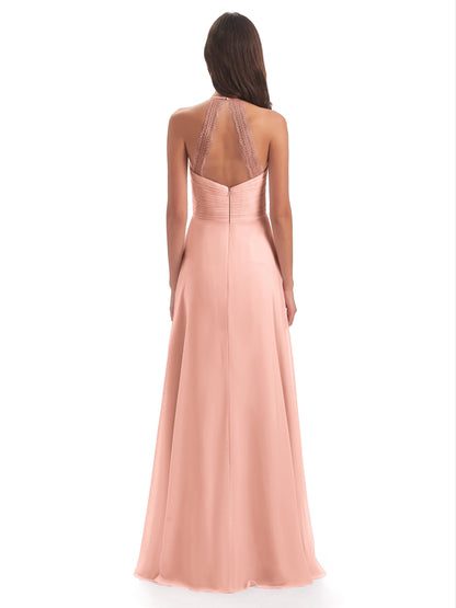 Adilynn Sheath Halter Lace Bridesmaid Dresses