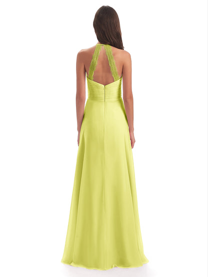 Adilynn Sheath Halter Lace Bridesmaid Dresses