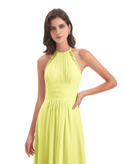 Adilynn Sheath Halter Lace Bridesmaid Dresses