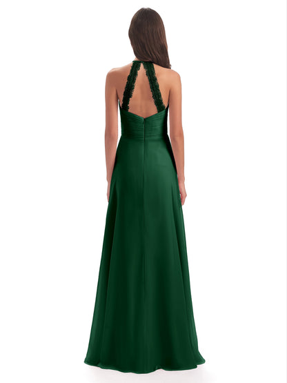 Adilynn Sheath Halter Lace Bridesmaid Dresses