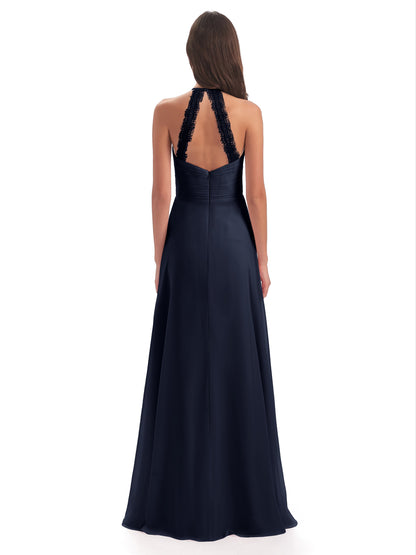 Adilynn Sheath Halter Lace Bridesmaid Dresses