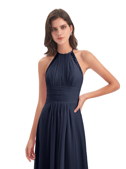 Adilynn Sheath Halter Lace Bridesmaid Dresses